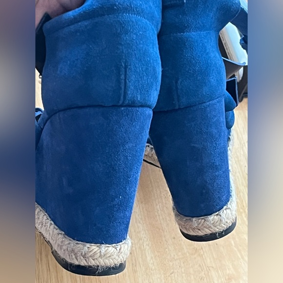 Balenciaga Electric Blue suede Wedge Sandals with Crisscross Straps - Picture 6 of 13